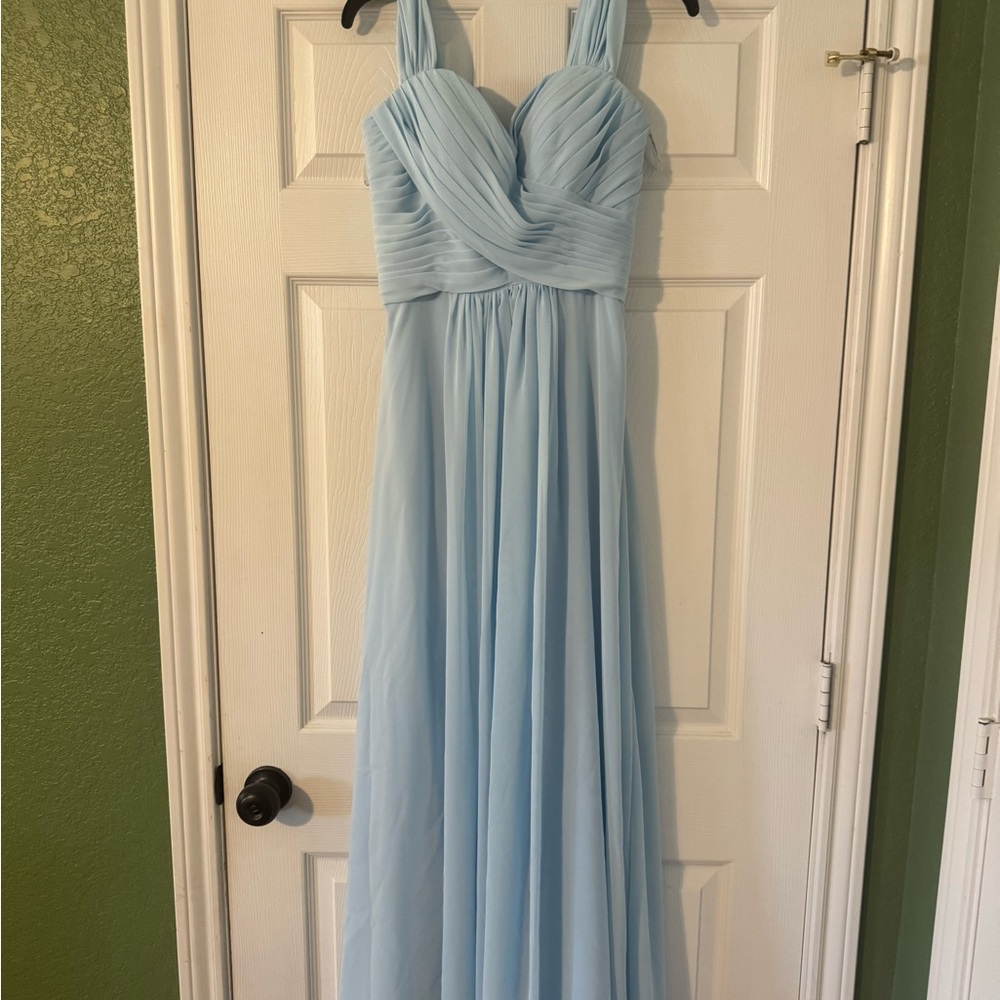 Azazie Light Blue Pleated Dress